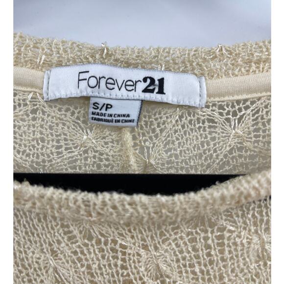 Forever 21 Womens Lace Mesh Knitted Cream Pullover Cover Up Beige Small - Picture 6 of 8